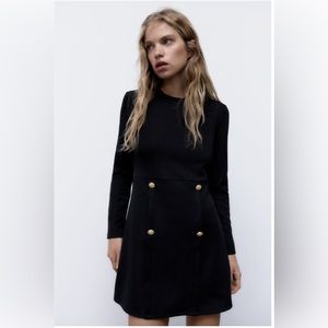 Zara Ottoman Button-Up Dress in Black Size Medium